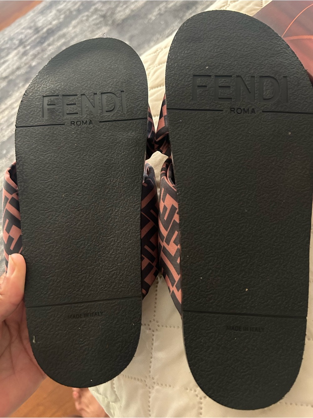 Fendi Brown and Black FF Logo Knot Slide Sandals with Gold Hardware - Picture 3 of 3